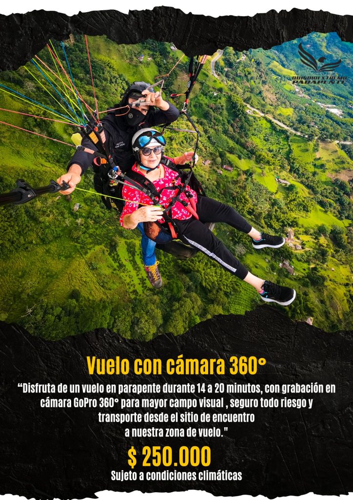 El mejor atardecer desde un parapente en el Quindío Vive la experiencia mágica de volar al atardecer y contempla cómo los rayos dorados del sol iluminan el majestuoso paisaje del Quindío. Una aventura que quedará grabada en tu memoria.